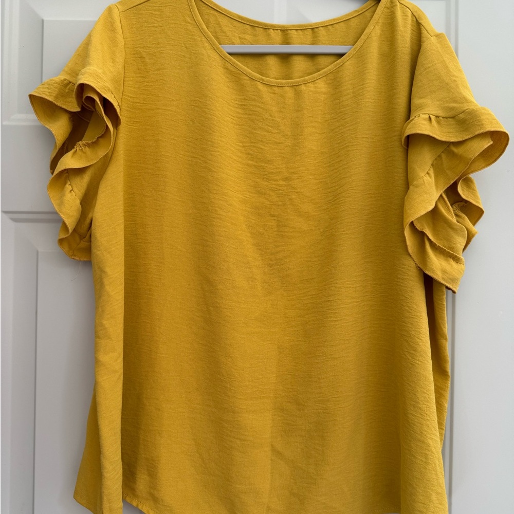 Yellow Ruffled Sleeve Women's Top
